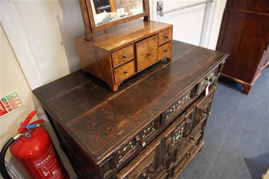 A late 17th century mother of pearl inlaid oak chest, W.3ft 2.5in. D.1ft 9in. H.3ft 1in.